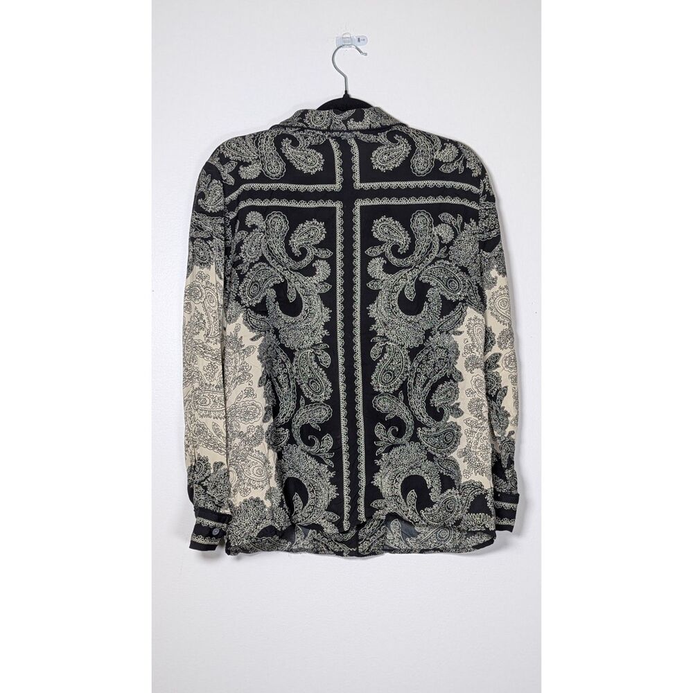 J.Crew Paisley Scarf Print Drapey Camp Collar Shirt M Boho Chic Black Cream - Picture 3 of 12